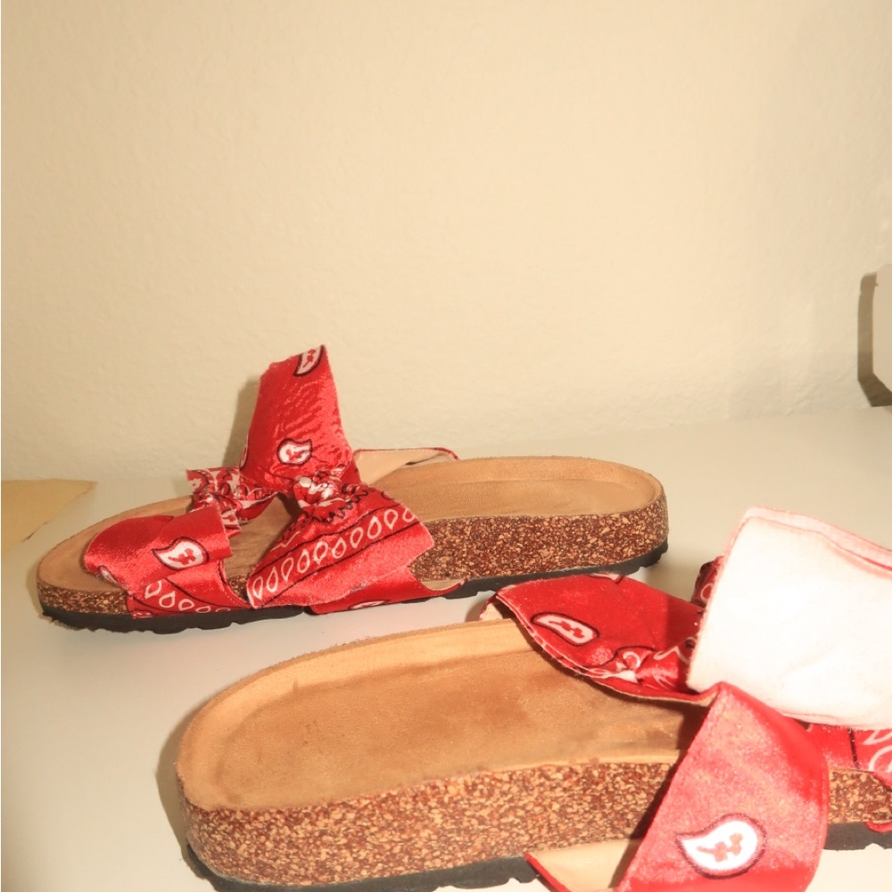 Red Bandana Slide Sandals - Women's Casual Slip-On - Picture 5 of 7